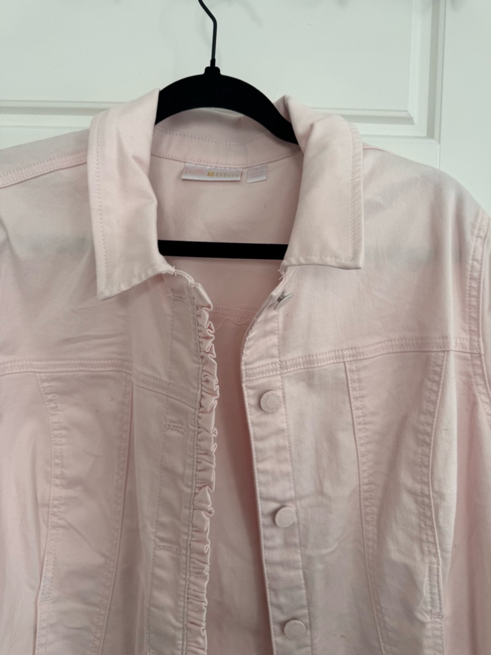 Belle by Kim Gravel Light Pink Ruffle-Trim Denim Jacket - Picture 2 of 3